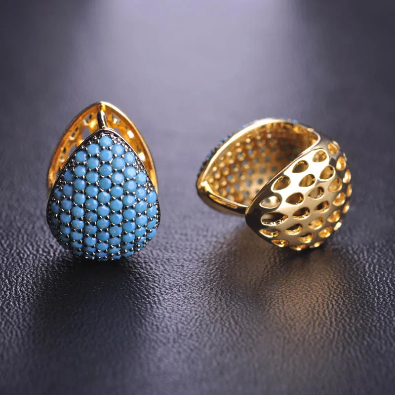 

Blucome New Micro Paved Stud Earrings For Women Girl Blue Copper Small Earring Luxury Party Wedding Bijoux Pendientes Accessory