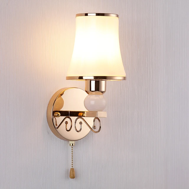 Indoor 7w Led Wall Sconce Light Pull Switch Bedside Lamp E27 Bulb Indoor 7w Led Wall Sconce Light Pull Switch Bedside Lamp E27 Bulb Gl Lampshade Corridor Lobby