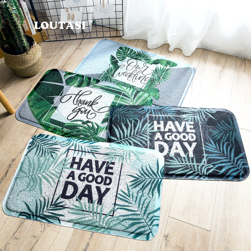 

LOUTASI Letters Tropical Plants Printed Rectangular Floor Mat Entrance Doormats Washable Kitchen Carpet 45*75mm 60*90mm Bath Mat