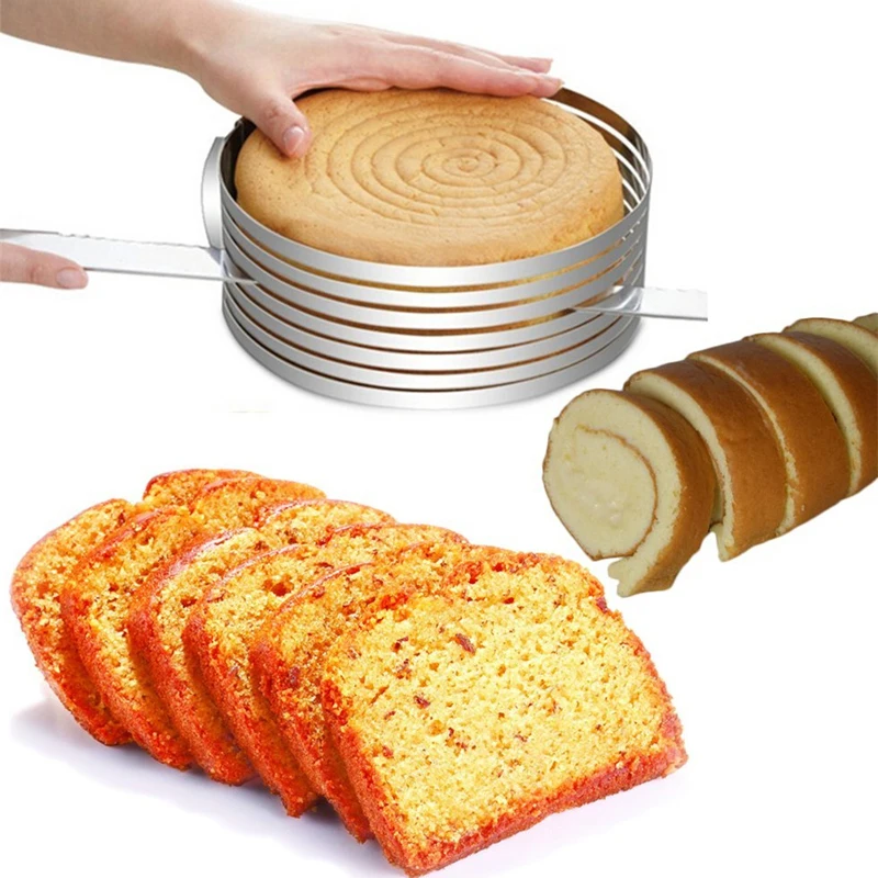 

Stainless Steel Mousse Cake Layer Cut Tools Cake Slicer Device Mold Bakeware Cooking Cake Ring Tools Metal Circle Adjustable