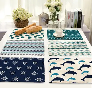 

4Pcs/lot Printed Linen Placemat Place mat Table Mat blue polyester Dinner Coaster Home textile Dec wholesale FG678