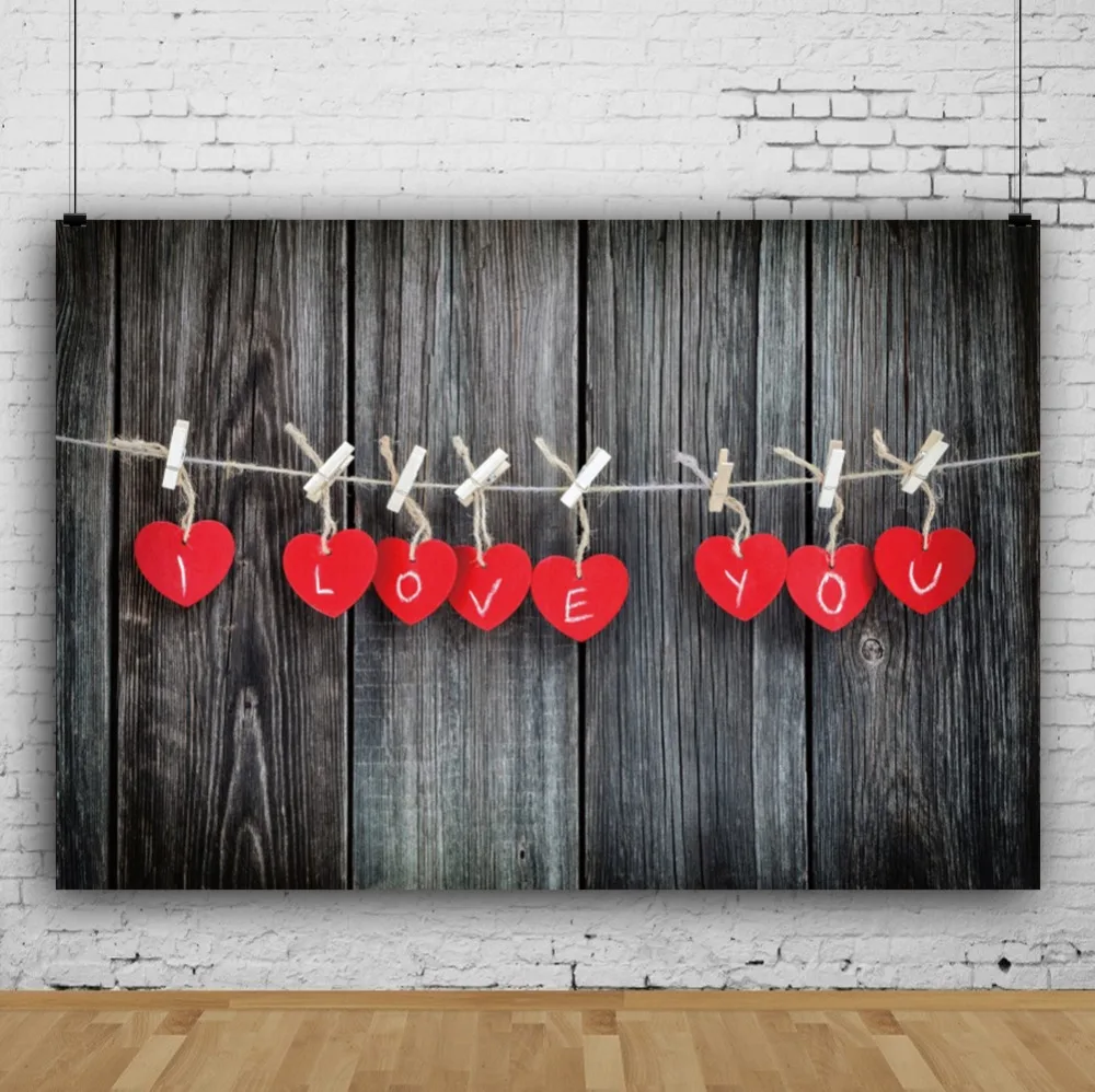 Laeacco Wooden Boards Red Hearts I Love You Wall Portrait Scene Photography Backgrounds Photographic Backdrops For Photo Studio