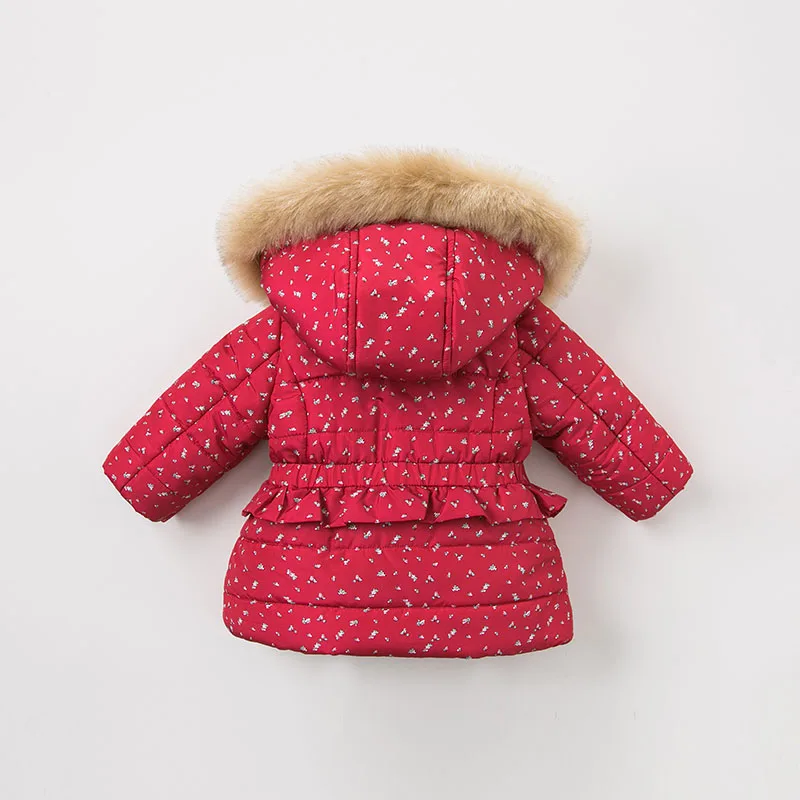 Dave bella/зимнее пальто с капюшоном и цветочным принтом для маленьких девочек; детская стеганая куртка; Детское пальто высокого качества; детская стеганая верхняя одежда; DBM9200