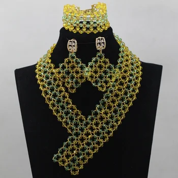 

African Costume Crystal Handmade Jewelry Sets Nigerian Wedding/Party Crystal Beads Jewelry Sets 2016 New Free Shipping ALJ875