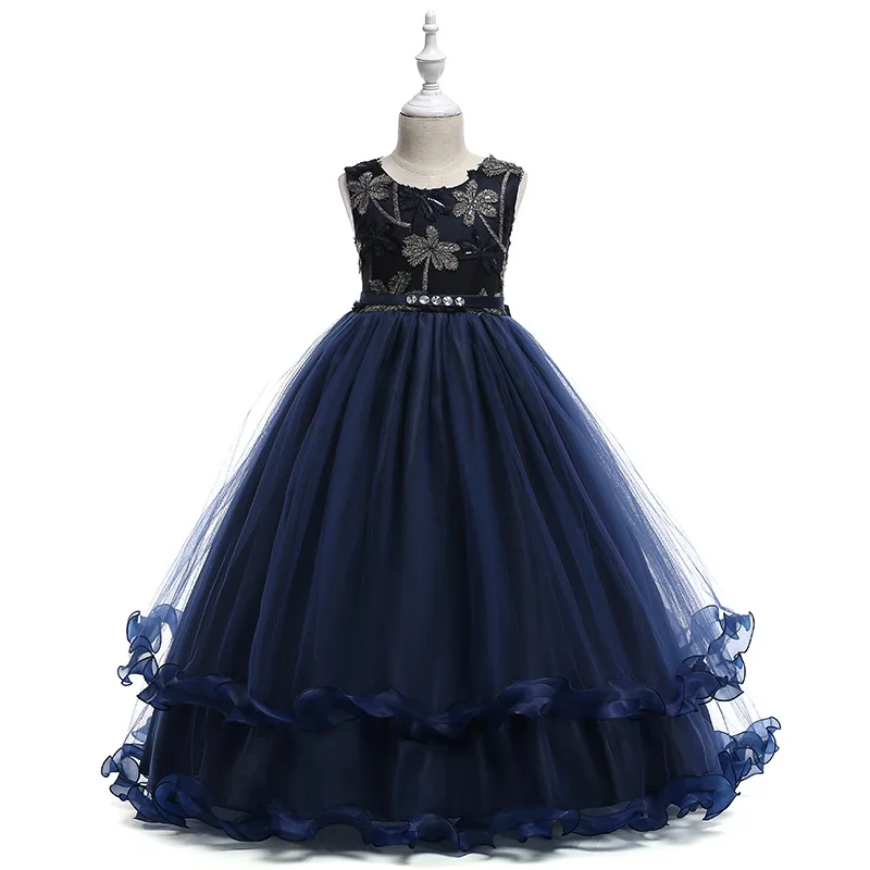 Кружевное Свадебное платье для девочек-подростков 4-14 лет; элегантные вечерние летние платья принцессы без рукавов для девочек; это красиво и благородно - Цвет: navy blue
