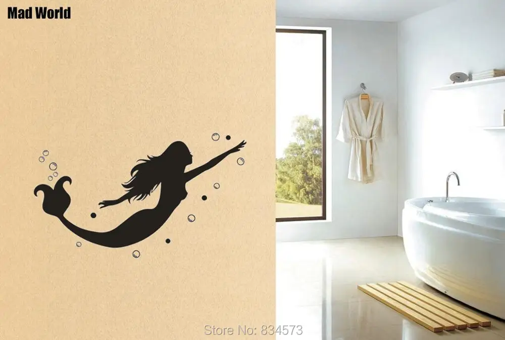 Mad World Mermaid With Bubbles Ocean Bathroom Wall Art Sticker Wall Decal Home Diy Decoration Removable Room Decor Wall Stickers Sticker Wall Decal Wall Decalswall Sticker Aliexpress