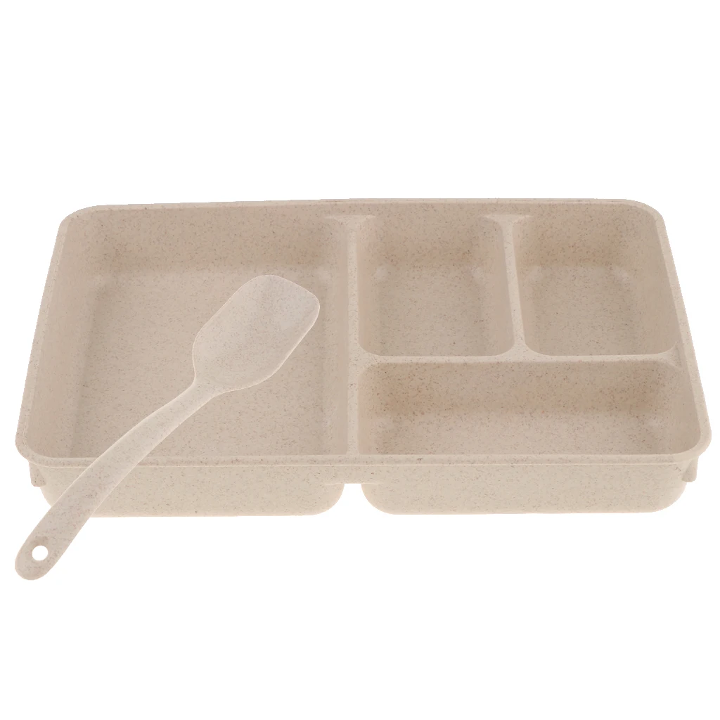 Leak-Proof 4-Compartment Bento Lunch Box for Kids - Includes Soup Spoon - 4 Compartments for Meal and Fruit
