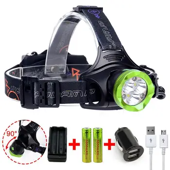 

8000LM T6 6X LED Headlight Flashlight Torch USB Rechargeable Headlamp+Car Charger+battery Charger