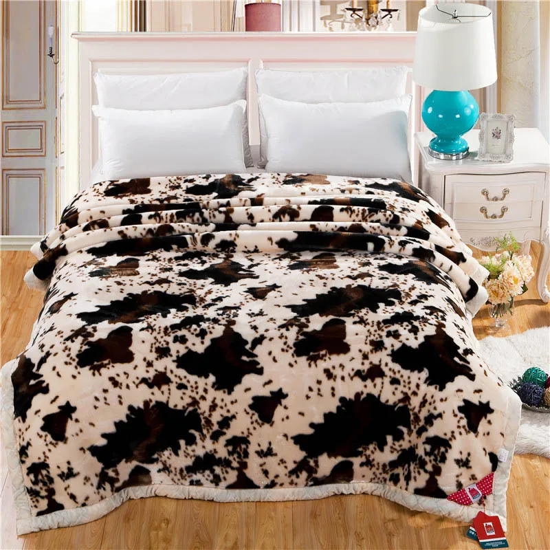 

Super Soft Warm Thick Fluffy Mink Blankets Double Layer Animal Cow Skin Pattern Print Twin Full Queen Size Winter Quilt Blanket