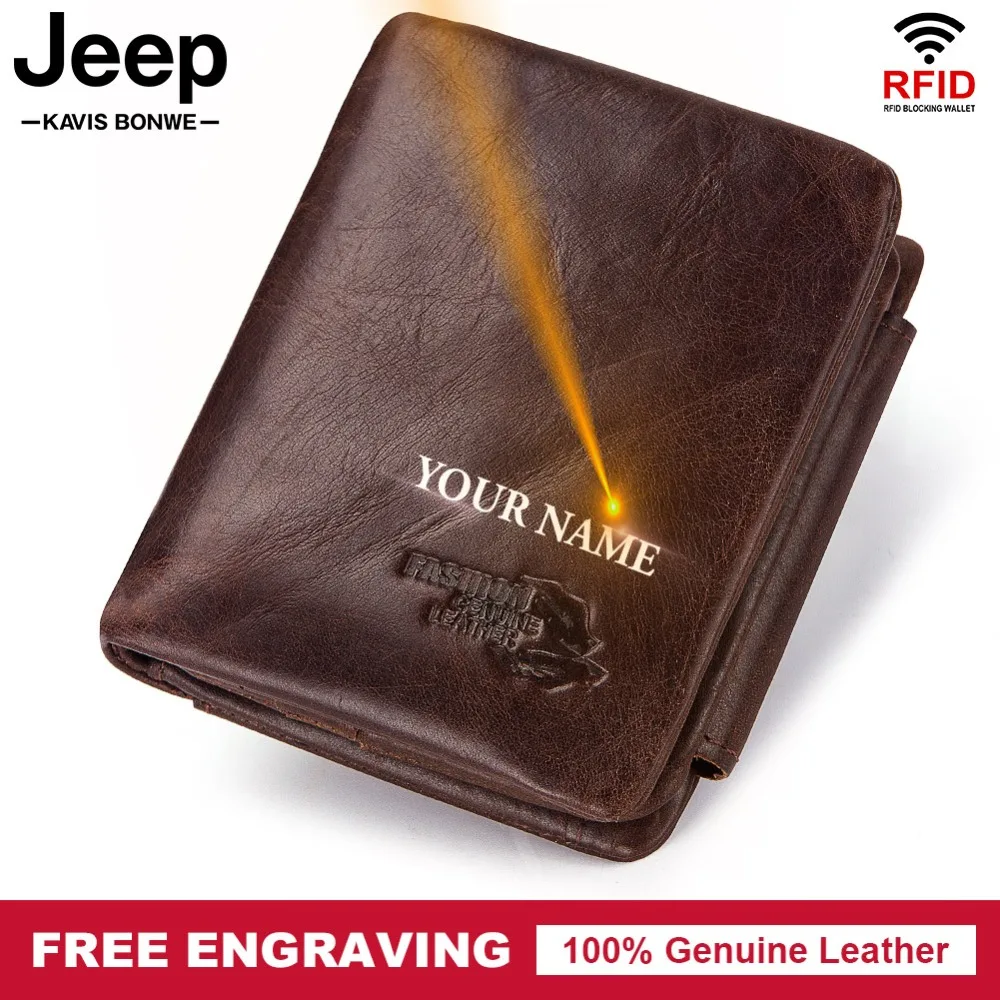 

Free Engraving Trifold 100% Genuine Leather Wallet Men Coin Purse Male Walet Card Holder for Clamp for Money bag Quality