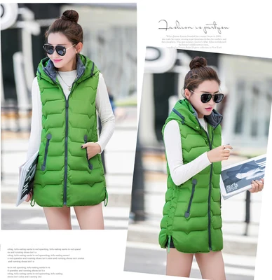 AYUNSUE/Новинка года; брендовые зимние женские жилеты; теплая хлопковая куртка с капюшоном; длинный зимний жилет; большие размеры; женская верхняя одежда; LX863 - Цвет: fruit green