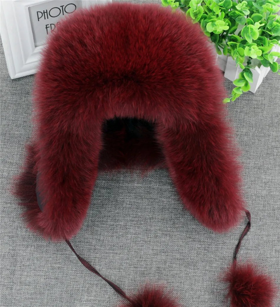 mens mad bomber hat 2020 100% Real Fox Fur Hat Women's Russian Ushanka Aviator trapper snow skiing Hat caps earflap winter raccoon fur Bomber hat sheepskin bomber hat