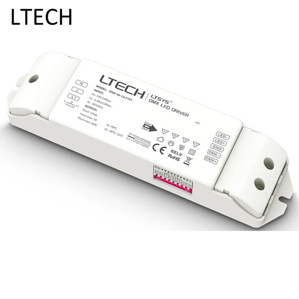 

LTECH 12V/3A/36W Output DMX Led Dimming Driver DMX-36-12-F1P1 DMX512/RDM AC100-240V Input Led Power Adapter For Led Strip Lights