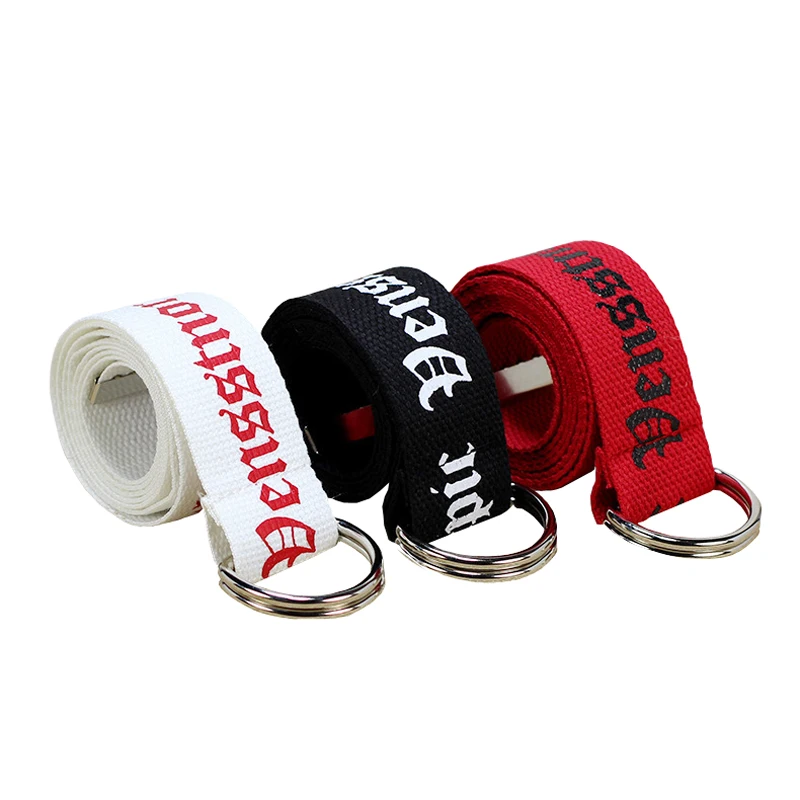 

New brand canvas printing belt Korean fashion version unisex wild decorative canvas belt student trend D ring double buckle belt