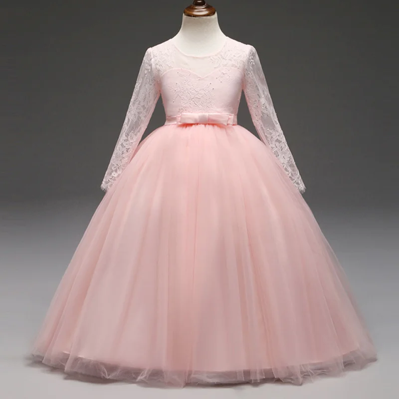 Кружевное Тюлевое платье для девочек на свадьбу; Infantil; нарядный осенний костюм принцессы; праздничная одежда для детей; цвет розовый; Возраст 14 лет