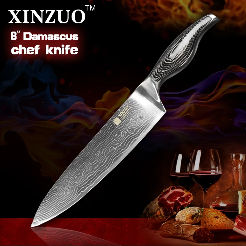 

XINZUO 8" Handmade Chef Knife 73 layer Japanese Damascus Steel Kitchen Knife High quality Sharp VG10 Knife with Pakkawood handle