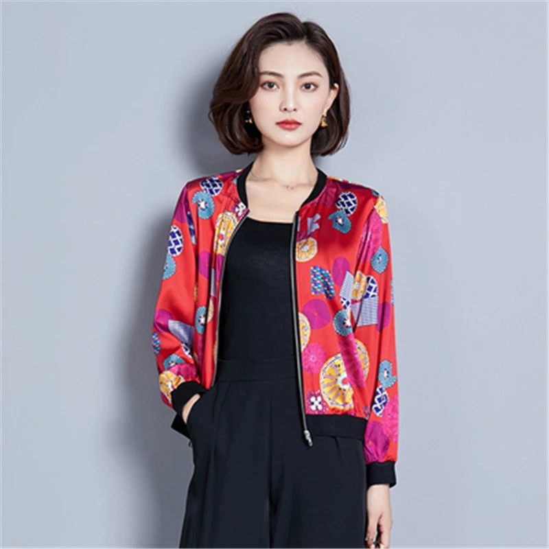 

Women Jacket Flower Print Retro Girl Casual Zipper Baseball Sweatshirt Outwear Thin Bomber Long Sleeves Coat Jackets Spring T315