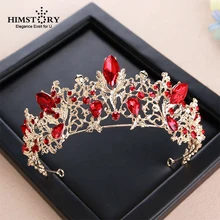 Baroque Gold Vintage Red Crystal Bridal Tiaras Crown Wedding Hair Accessories Rhinestone Pageant Prom Crown for Bride Headbands big rhinestone crown and tiaras princess large headbands wedding bridal pageant prom tiara bride wedding hair accessories