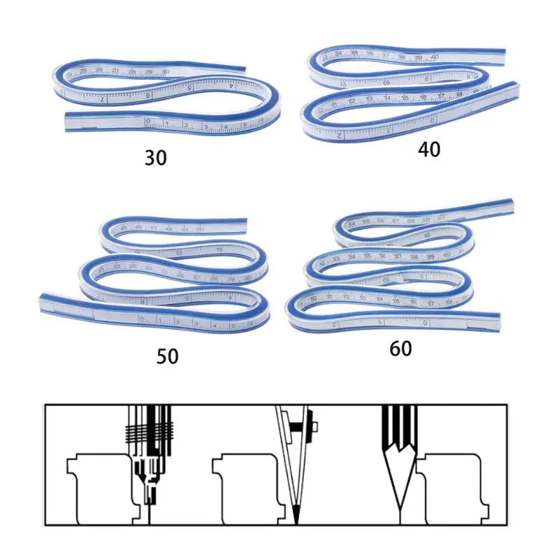 Гибкая линейка чертеж чертежа инструмент пластиковое виниловое 30 см, 40 см, 50 см, 60 см