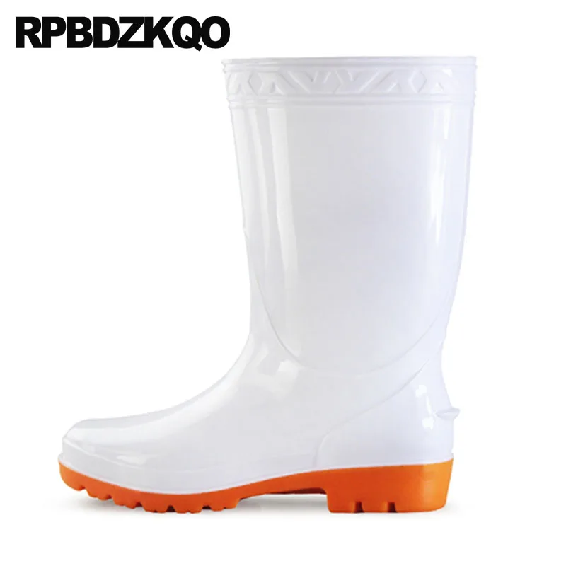 

Waterproof Knee High White Rainboots Chunky Shoes Male Mid Calf Pvc Mens Rubber Rain Boots Tall Cheap 2018 Designer Fall Autumn