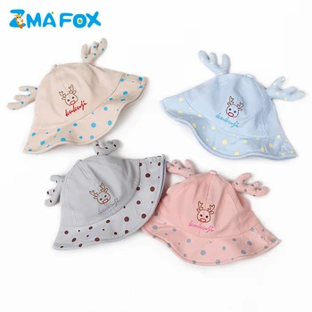 

ZMAFOX 2019 spring baby boy cotton fisherman bucket hat cute kids caps summer children sunscreen foldaway hats polka dot beret
