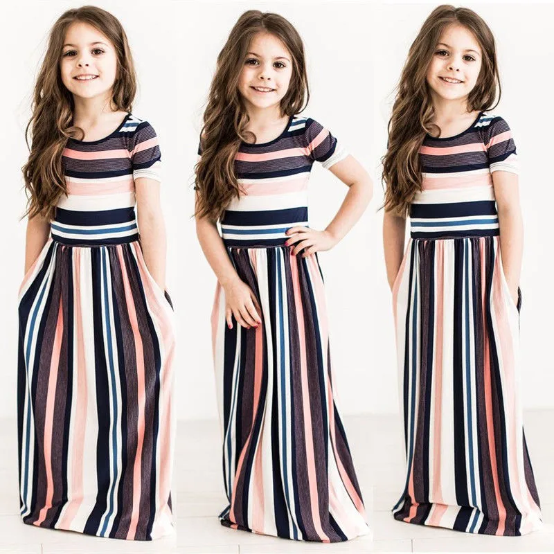 

2018 Girls Striped Dresses Autumn Cute Baby Girls Long Dress Children clothes Casual Cotton Beachwear Maxi Dress