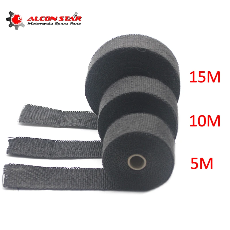 38mm x 5M Roll Fiberglass Exhaust Header Pipe Heat Wrap Tape Cloth Tie Kit Black