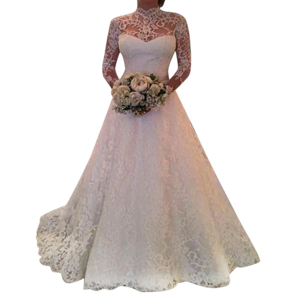 

Hot sale free shipping Elegant beautiful lace Slim Fit and Flare Soli Lace Dresses vestido robe mariage bridal dress Z0305