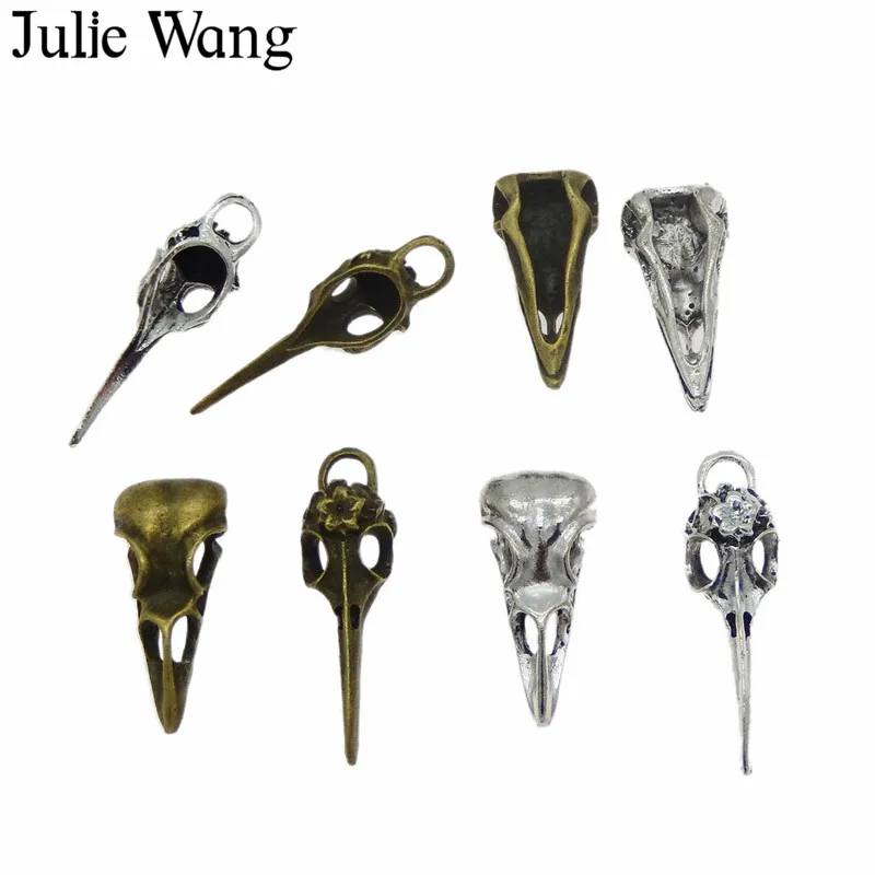 4 шт. подвески Julie Wang из сплава ворон птица Череп клюв разные античные цвета