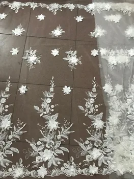 

3d flower net lace fabric Jolin-6629 embroidery tulle lace fabric nigerian lace fabric with sequins