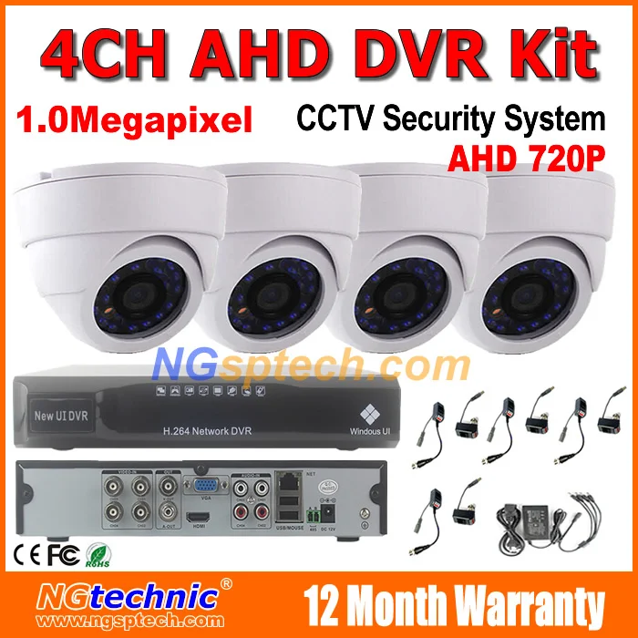 

1.0Megapixel H.264 Remote View CCTV Camera recorder 720P IR night vision indoor AHD Camera CCTV security system 4CH AHD DVR Kit