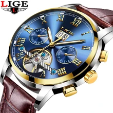 New LIGE Luxury Brand Men's Watches Fashion Business Automatic Watch Men 3ATM Waterproof Leather Wristwatches relogio masculino New LIGE Luxury Brand Men's Watches Fashion Business Automatic Watch Men 3ATM Waterproof Leather Wristwatches relogio masculino