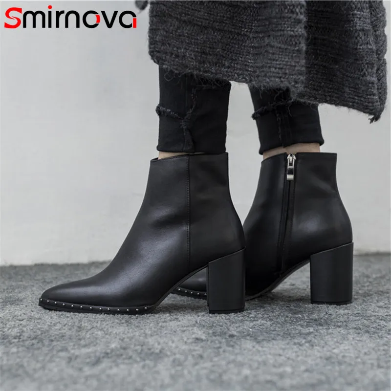 

Smirnova HOT fashion high heels boots 2020 elegant pointed toe genuine leather boots woman autumn winter ladies ankle boots