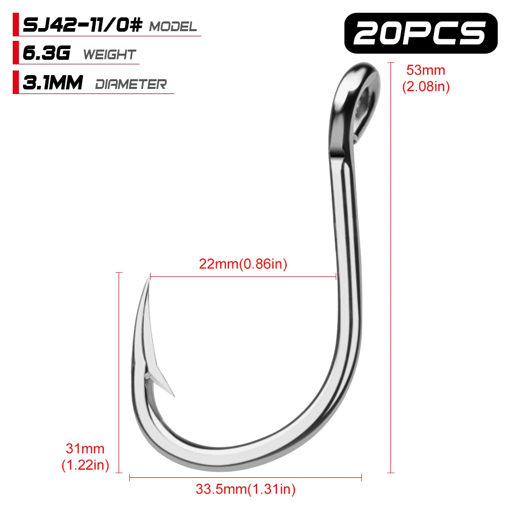 20 шт. PRO BEROS Морской рыболовный крючок SJ42 Вибрационный крючок 1/0#-13/0# Модель рыболовный крючок из нержавеющей стали Сделано в Тайване - Цвет: 11 0