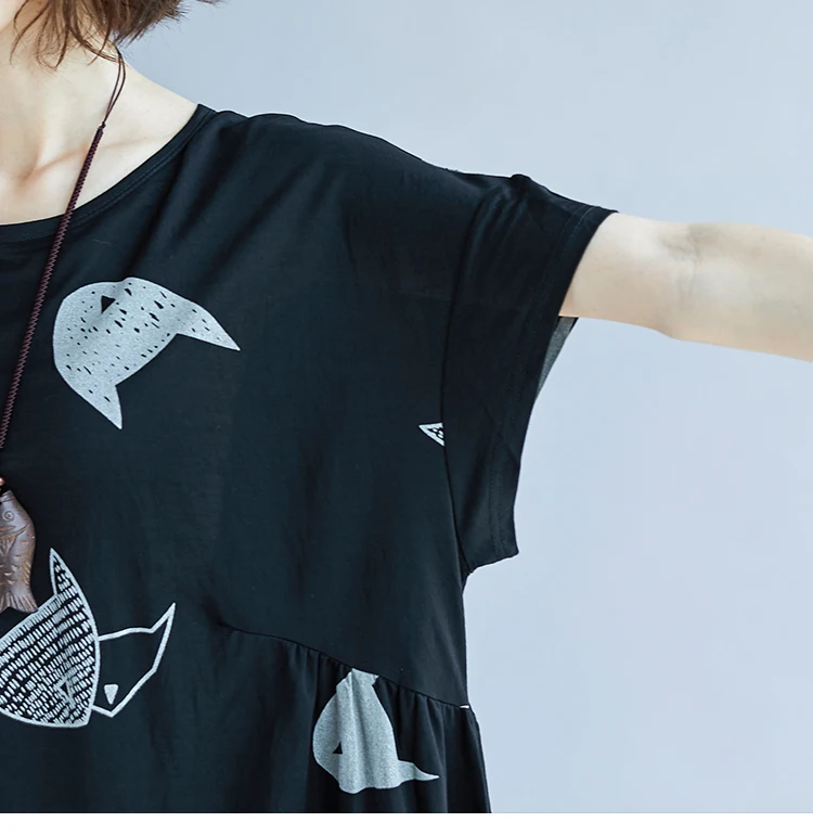 Oversize Summer Dress Plus Size Casual Cotton Linen Women Dress Elegant Cartoon Cat Print Long Maxi Beach Dresses 2019 Vintage11