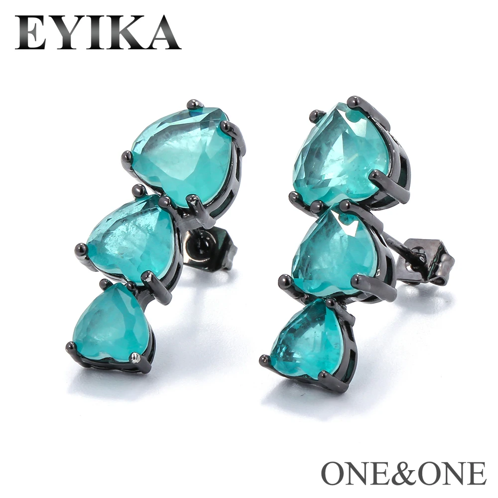 EYIKA, женские нежные Серьги-гвоздики в форме сердца, сплав, кристалл, камень, 9x23 мм, зеленый цвет, модные очаровательные Серьги для женщин, ювелирное изделие, Серьги