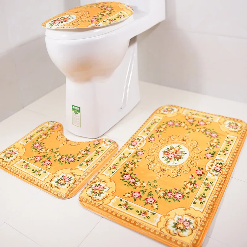 Western Style Toilet Mats 3pcs Non Slip Bath Mats Bathroom Set