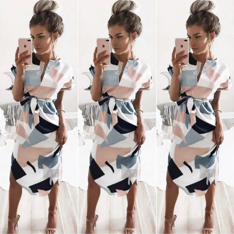 Платье vestidos летнее платье модное разноцветное с принтом женские платья высокое