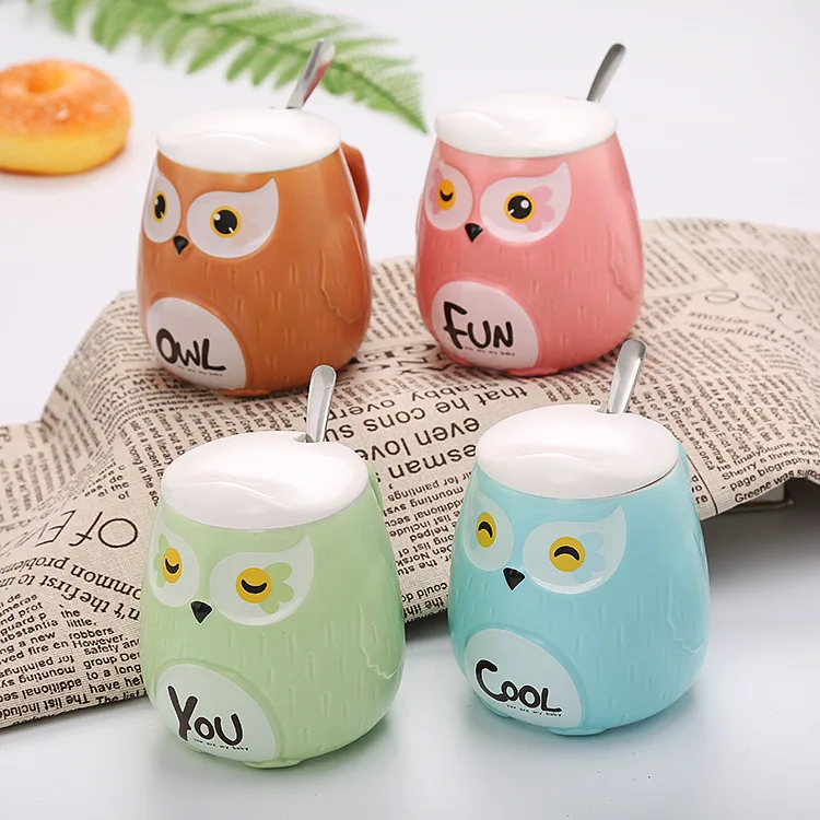 

Owl Cup 3D Ceramic Cup Creative Mug Coffee Milk Cup with Cover Spoon Heat Resistant Cup Gift 420ML Funny Mugs Rugrats CL1122202
