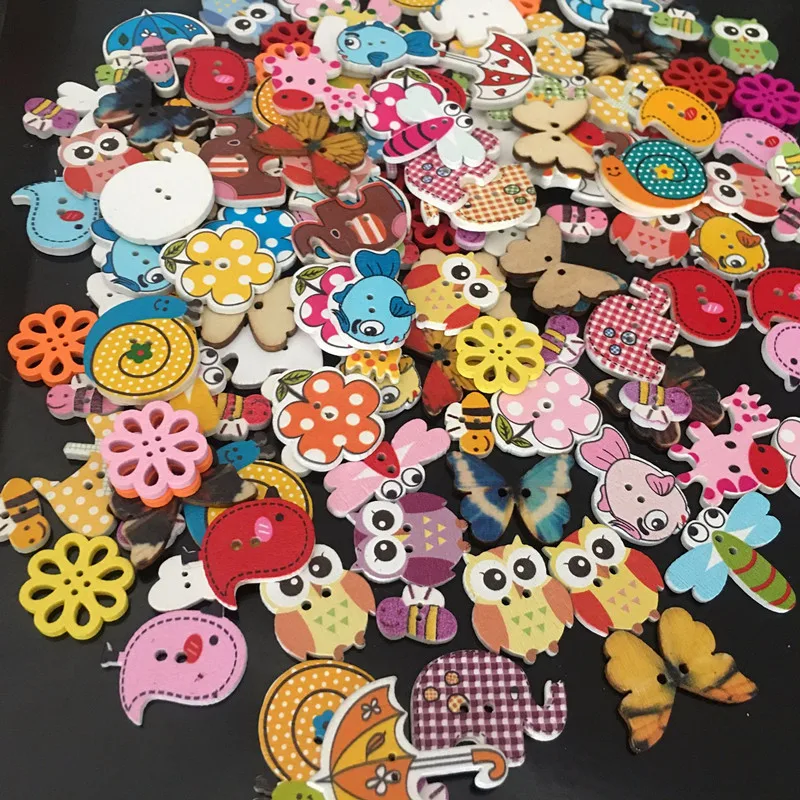 

Wooden Cartoon Animal Buttons Colorful baby Pink natural Wood button Fashion clothes buttons for Clothing sewing Accessories