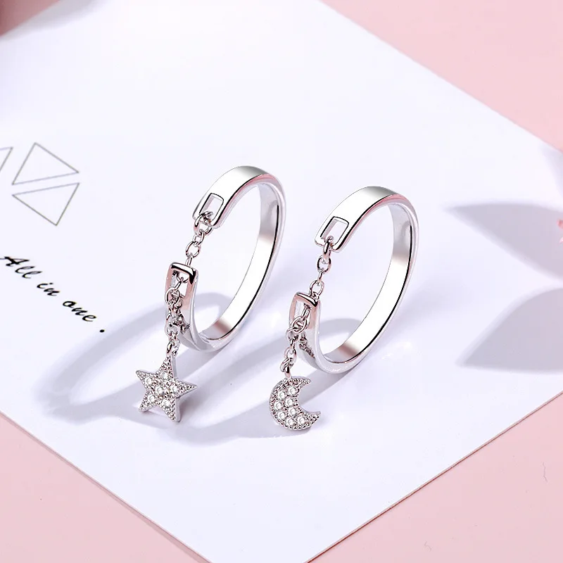 

Fashion Moon Stars Zircon Adjustable Opening Rings Stainless Copper Rings For Women Korean Modern Women Jewelry Engagement Ring