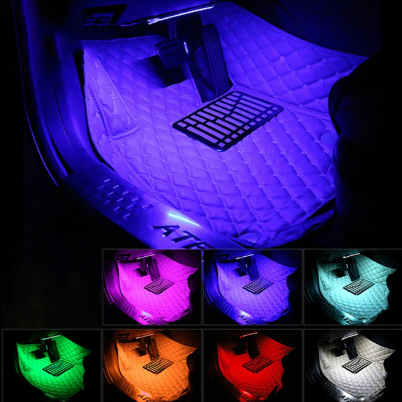 YCCPAUTO 12 светодиодный Bluetooth приложение Автомобильная атмосферная лампа многоцветное внутреннее декоративное освещение в ногах Авто RGB Светодиодные полосы света 12 В