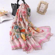 Дизайнерский брендовый женский шарф летние шали и палантины большого размера с цветочным принтом из мягкой пашмины женские шелковые шарфы солнцезащитный фуляр