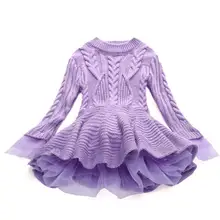 Весенне-осеннее платье для девочек свитер из органзы с длинными рукавами одежда для детей От 3 до 7 лет E200291