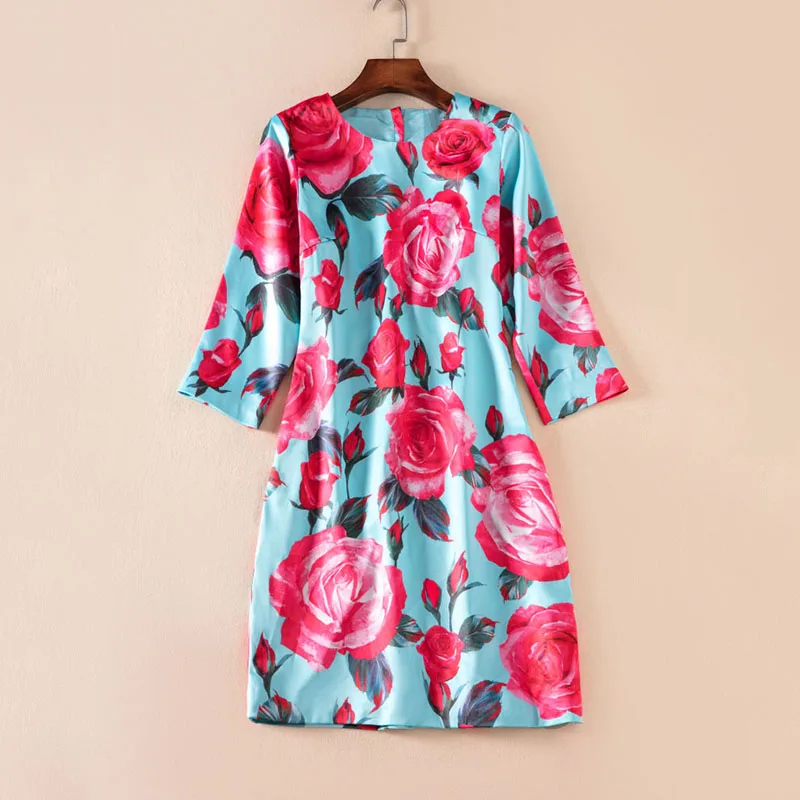 runway high quality dress floral dress red flowers print dresses 180830