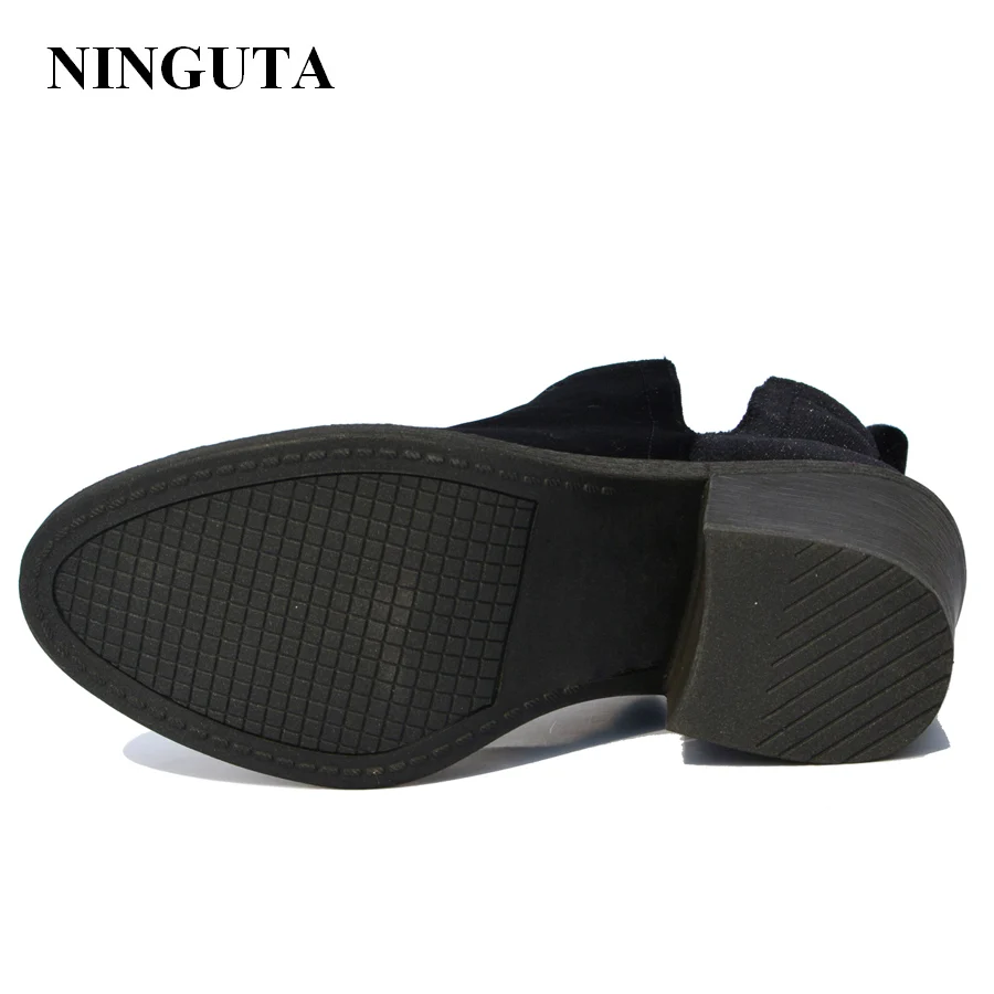 NINGUTA/женские ботильоны на высоком каблуке; сезон весна-осень; женская обувь с бархатным верхом