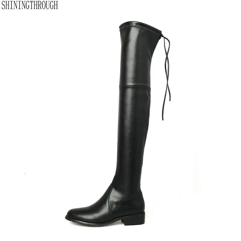 

Genuine leather Women Boots 5cm med Heels over the knee high boots woman spring autumn leg slimming shoes woman size 41 42