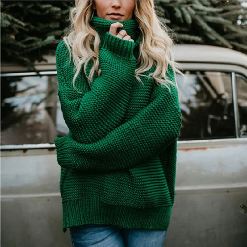 

Winter Autumn Women Fashion Casual Solid Turtleneck Sweater Warm Vintage Loose Long Sleeve Knitted Pullover Sweaters