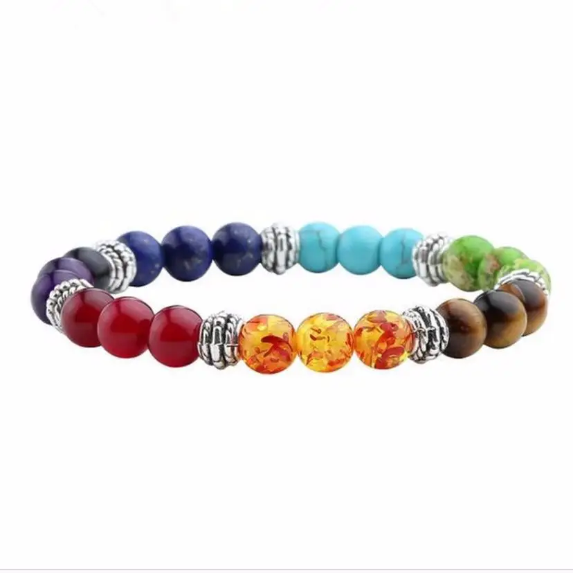 2017 New Fashion 7 Chakra Healing Beaded Bracelet Natural Lava Stone
