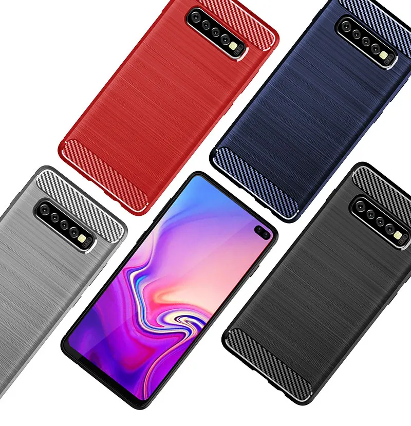 For Galaxy S10 Plus Cover Shockproof Carbon Fiber Soft Silicone Phone Back Case for SSMSUNF S10+ S10E Protective Bumper Fundas (17)